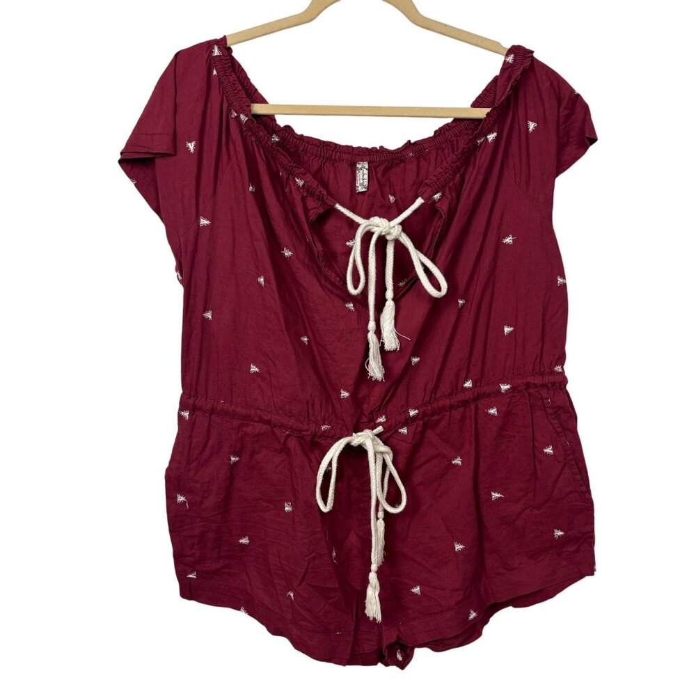 Intimately Free People Burgundy Short Sleeve Romper Boho Beachy Oversized Slouch